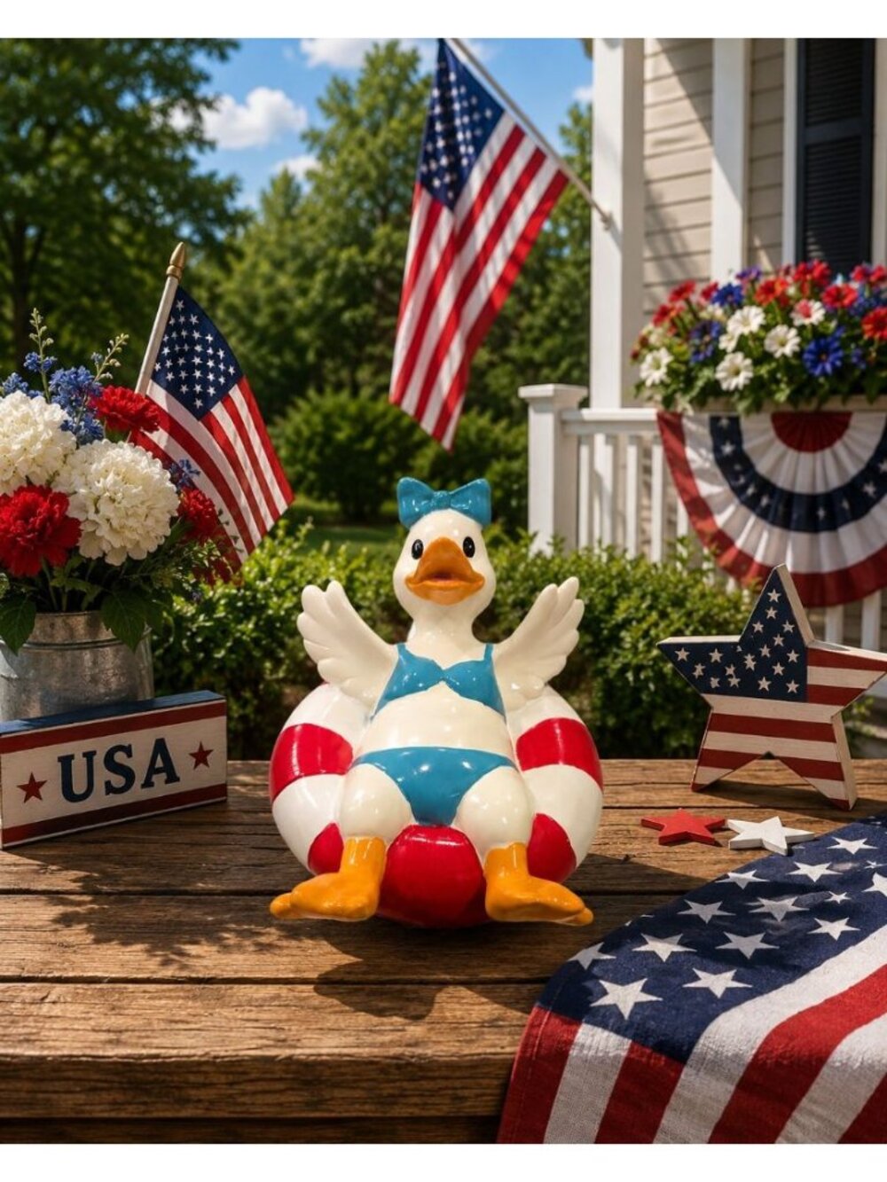 New Duck Float Figurine Blue Bikini Beach Summer Decor Red White Float Statue